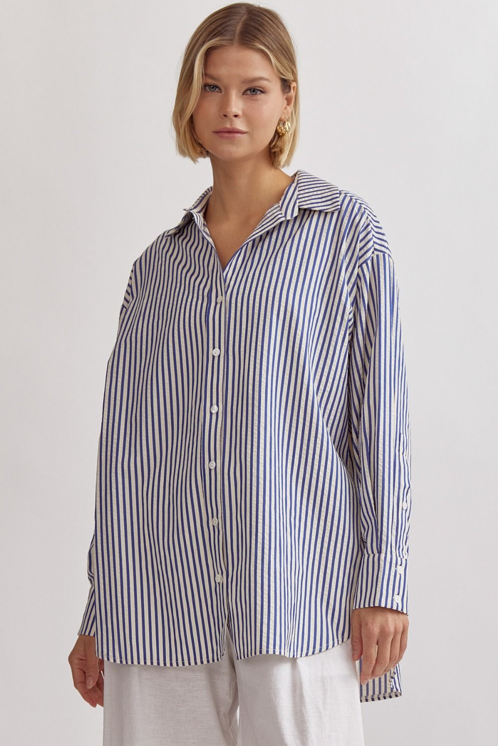Entro | Blue Striped Button Down for Women | Sweetest Stitch Online