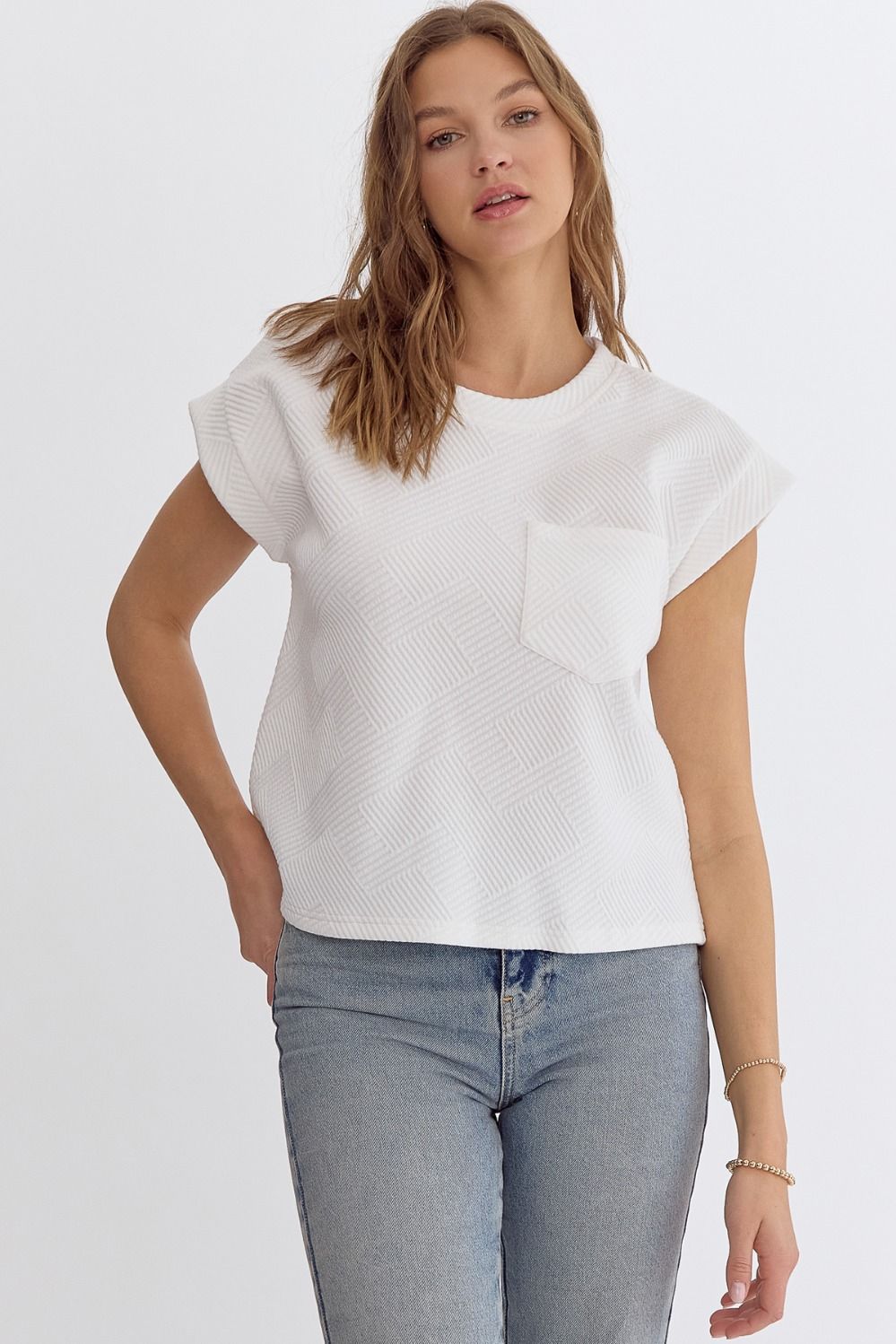 Entro | White Textured Casual Top | Sweetest Stitch Online Boutique