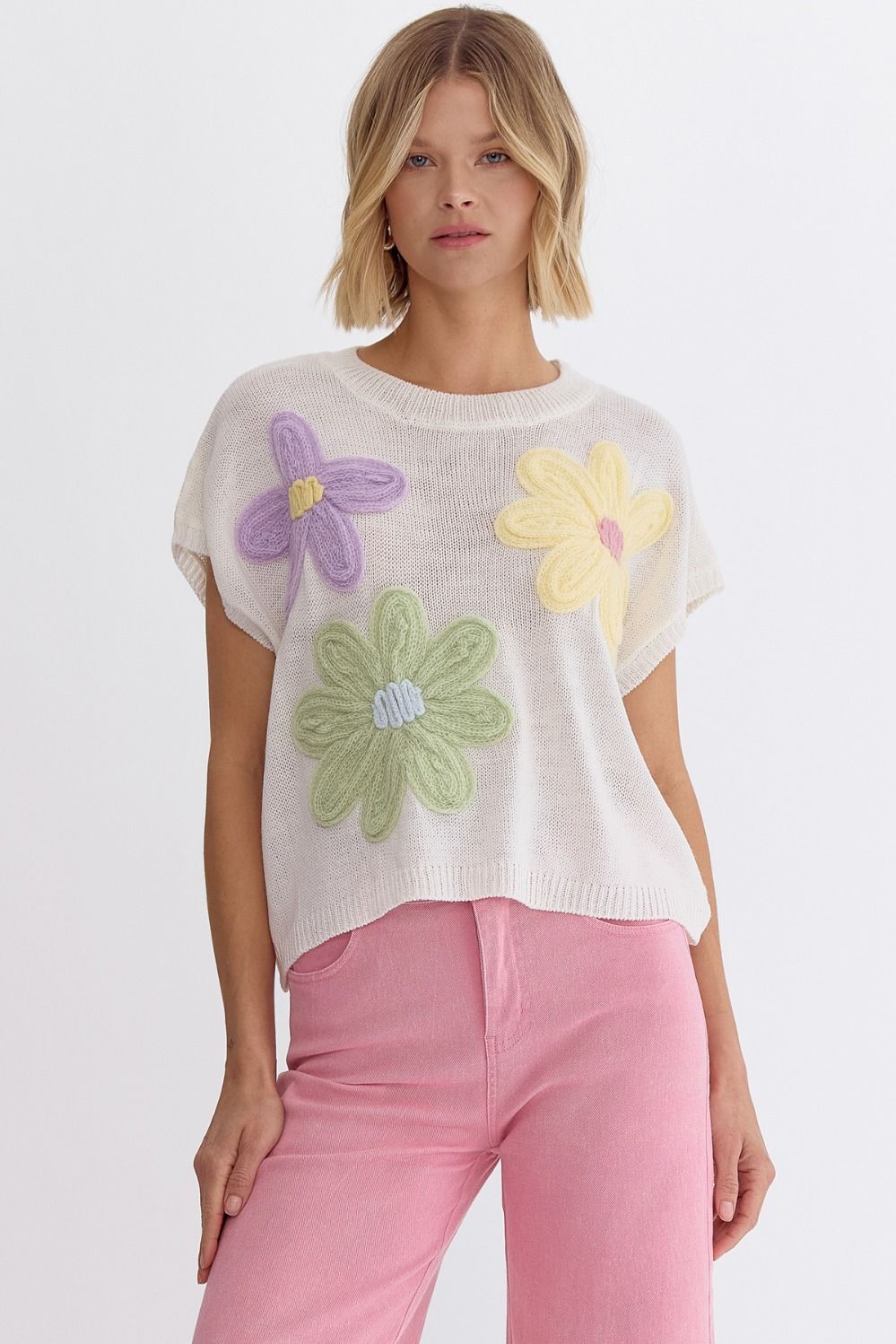 Entro | Floral Ivory Knit Top | Sweetest Stitch Online Boutique