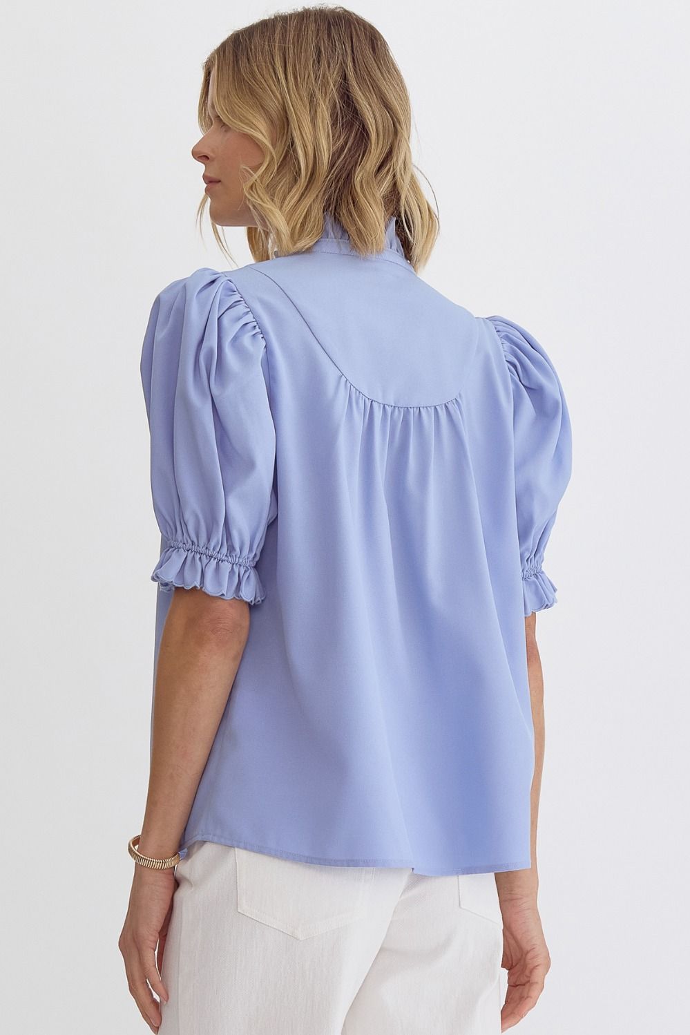 Entro | Puff Sleeve Light Blue Top | Sweetest Stitch Online Boutique