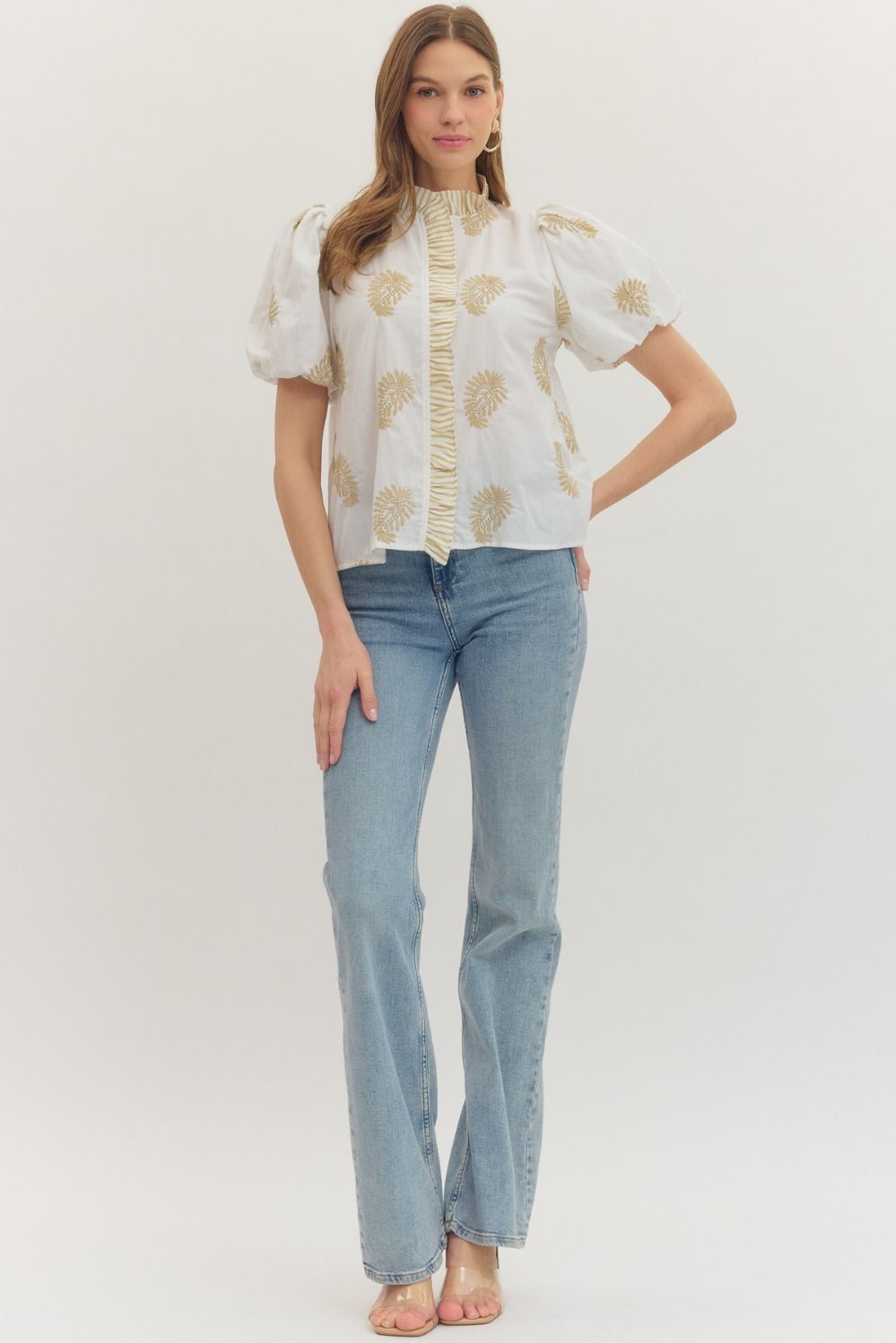Entro |  Kristin Embroidered Puff Sleeve Top | Sweetest Stitch RVA