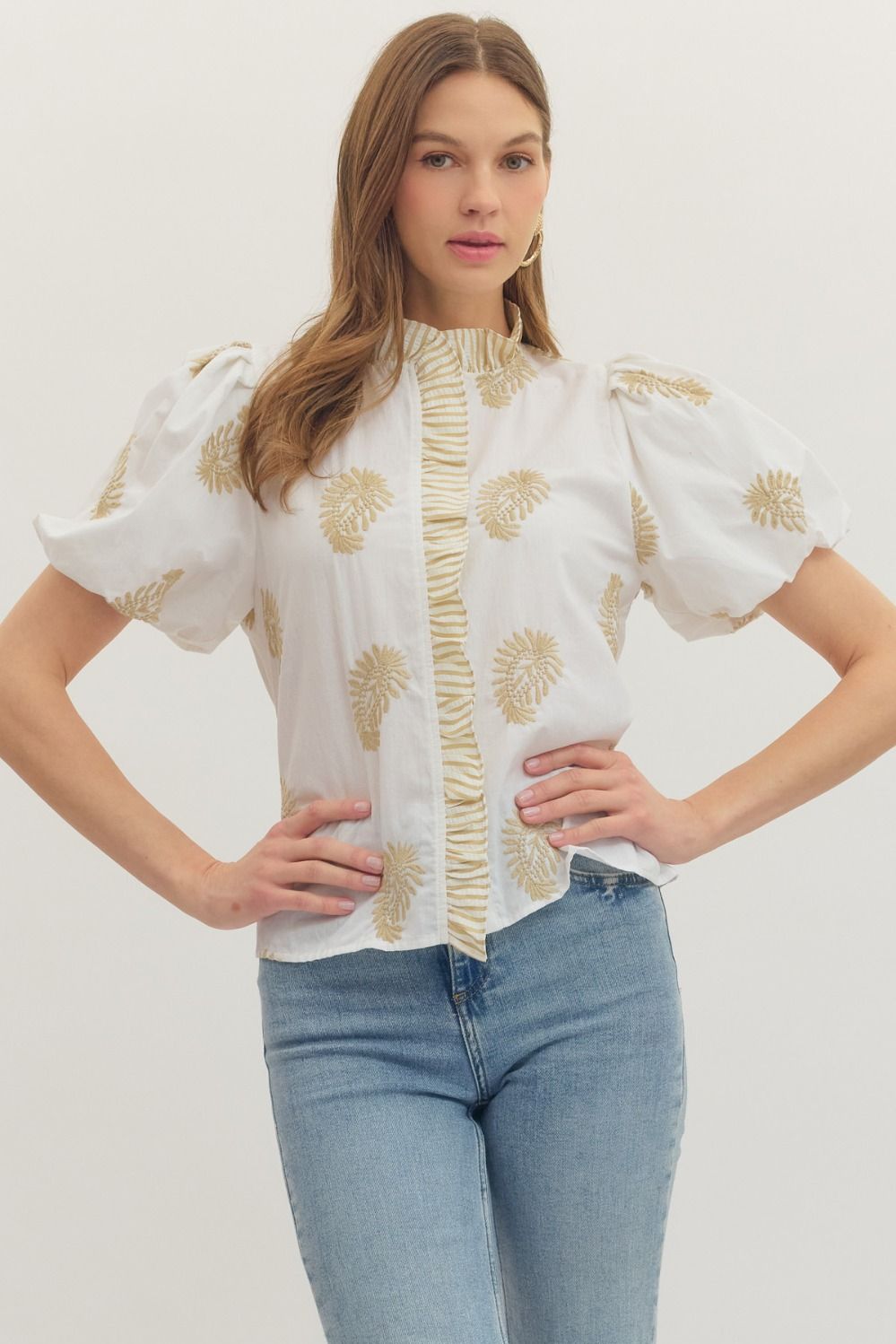 Entro |  Kristin Embroidered Puff Sleeve Top | Sweetest Stitch RVA