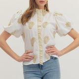 Entro |  Kristin Embroidered Puff Sleeve Top | Sweetest Stitch RVA