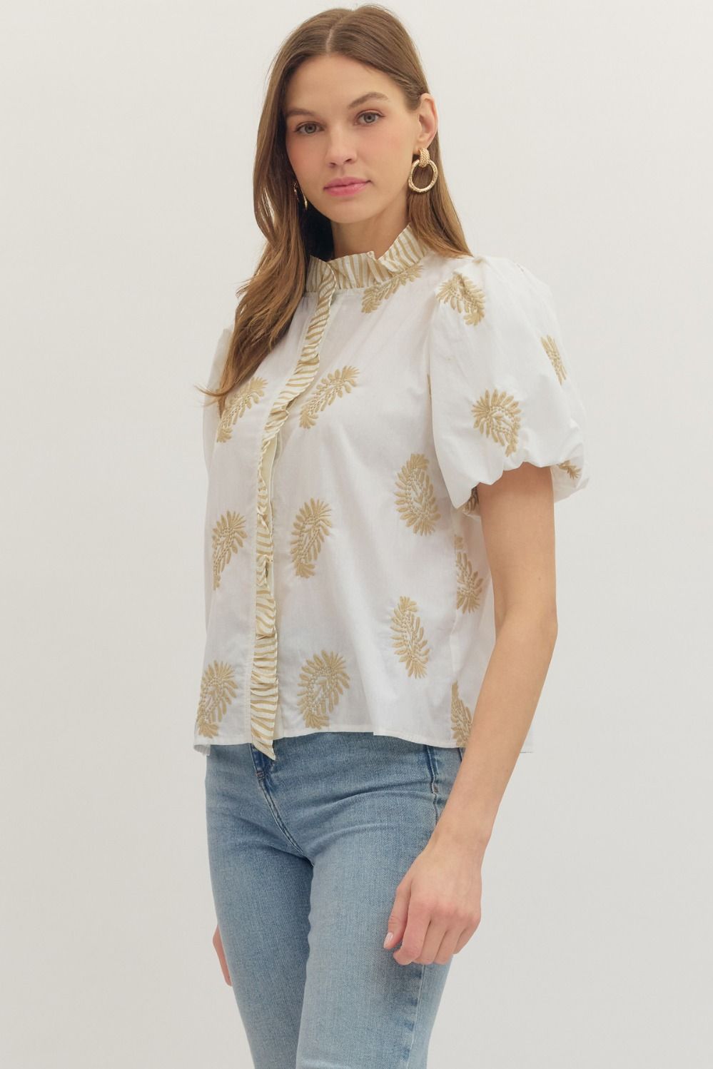 Entro |  Kristin Embroidered Puff Sleeve Top | Sweetest Stitch RVA
