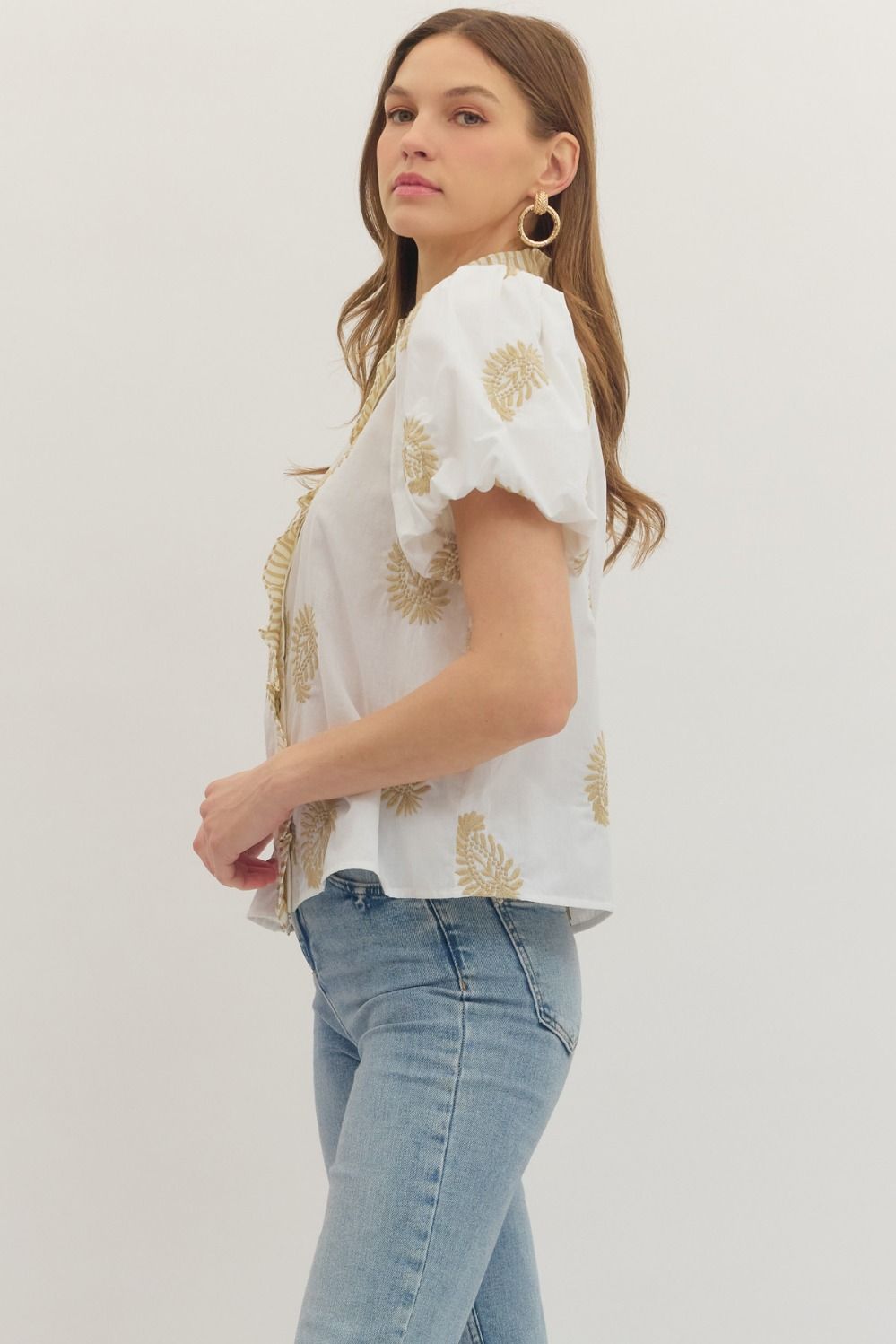 Entro |  Kristin Embroidered Puff Sleeve Top | Sweetest Stitch RVA