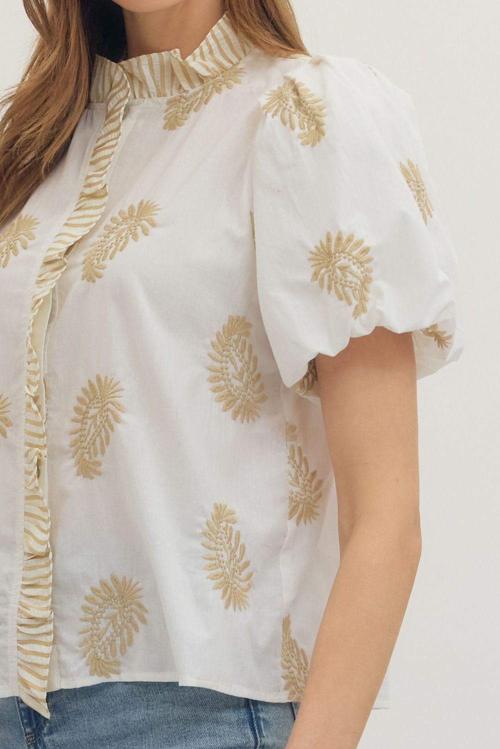 Entro |  Kristin Embroidered Puff Sleeve Top | Sweetest Stitch RVA