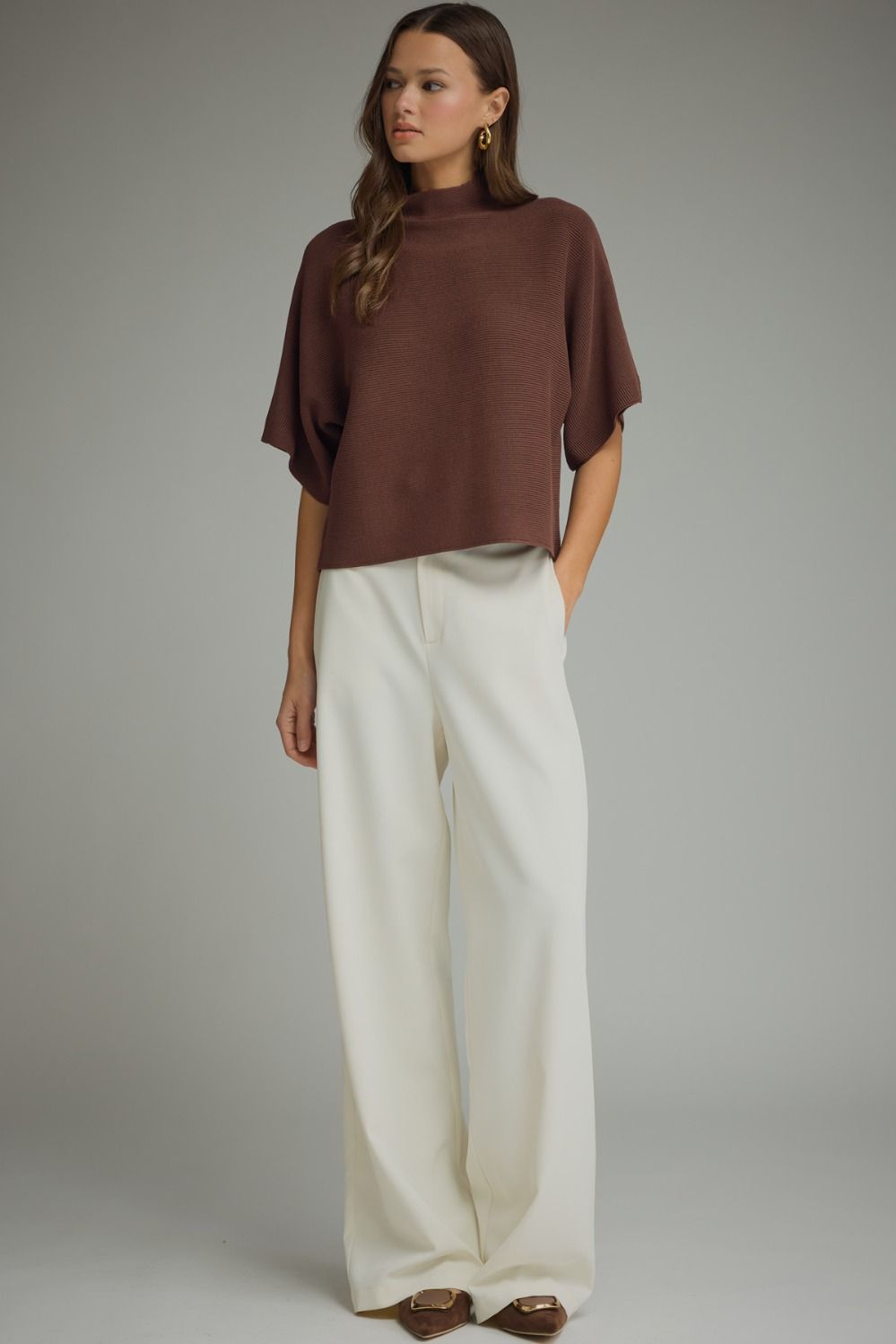 Entro | Brown Gretchen Mock Neck Knit Top | Sweetest Stitch Boutique