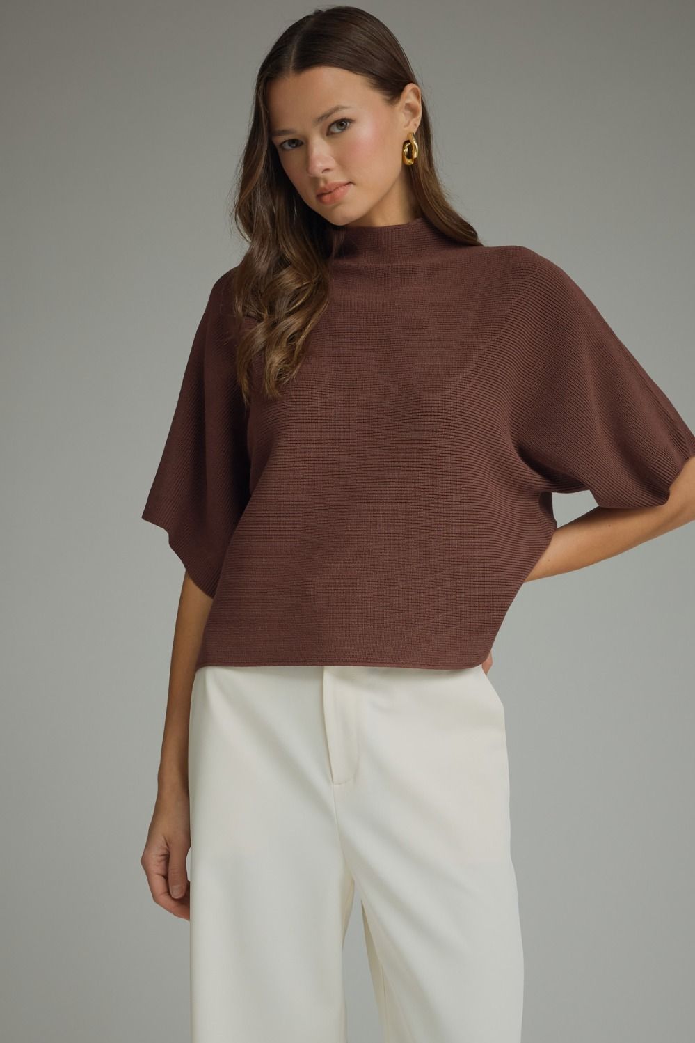 Entro | Brown Gretchen Mock Neck Knit Top | Sweetest Stitch Boutique