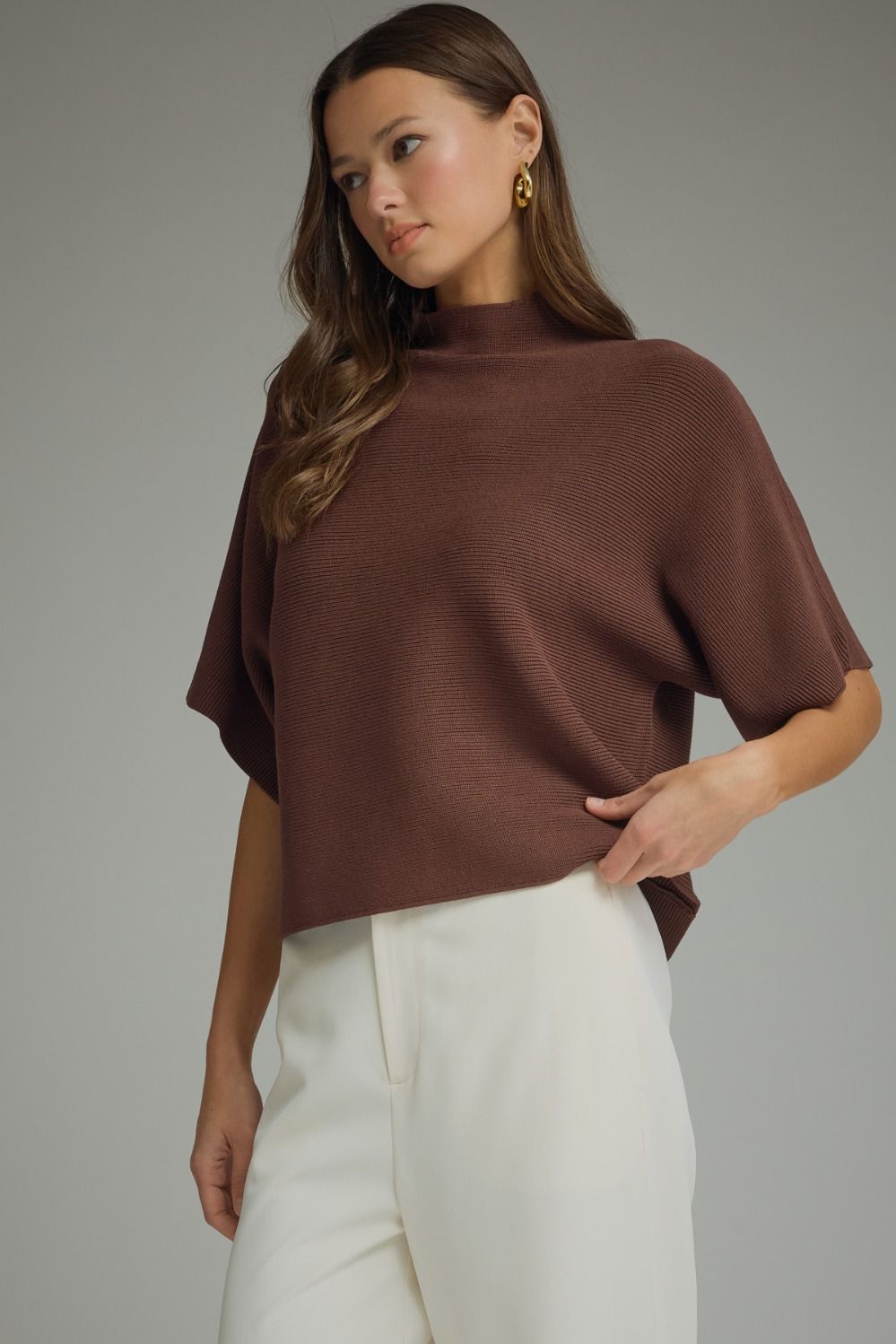Entro | Brown Gretchen Mock Neck Knit Top | Sweetest Stitch Boutique