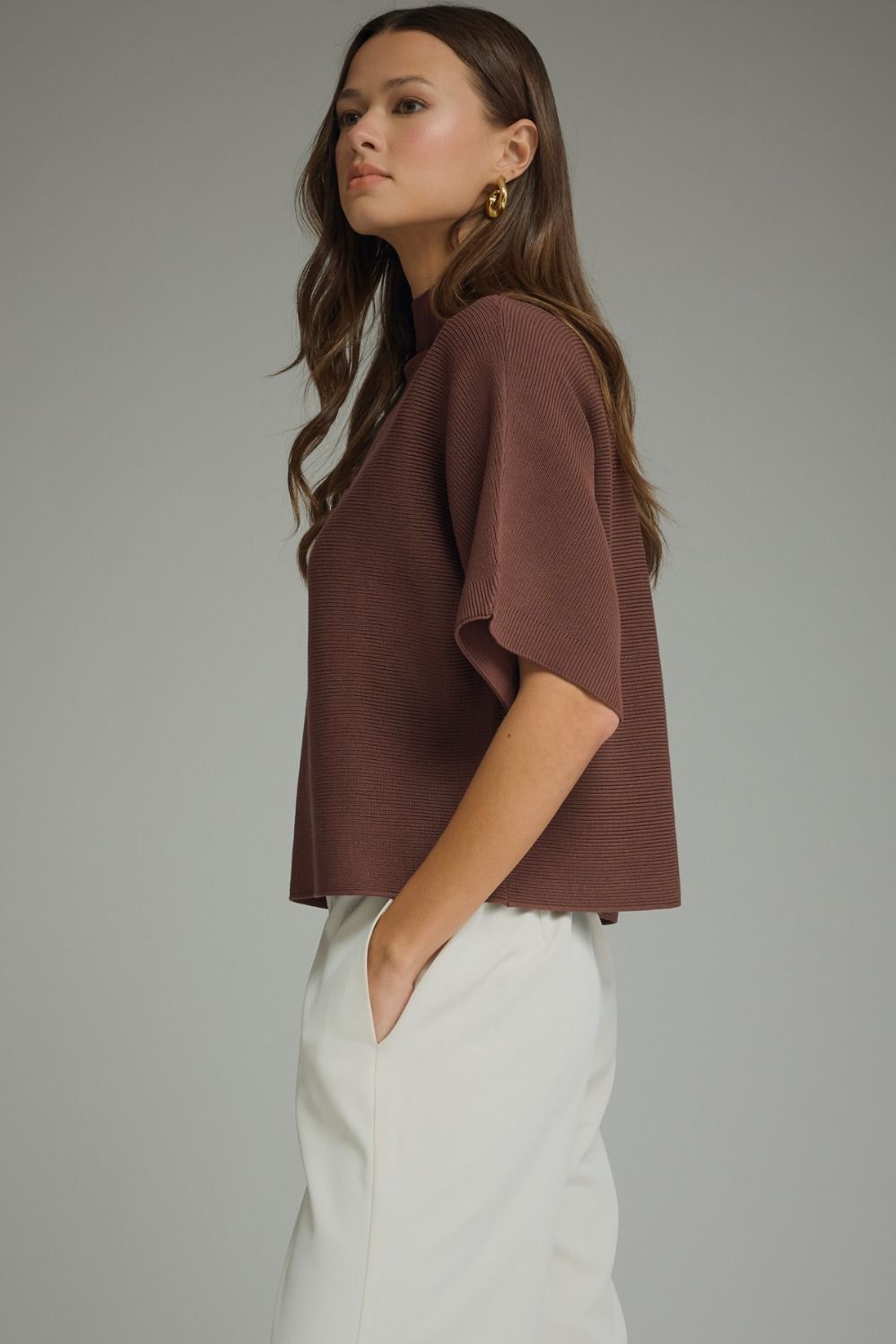 Entro | Brown Gretchen Mock Neck Knit Top | Sweetest Stitch Boutique