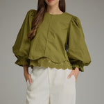 Entro | Kaleigh Balloon Sleeve Top - Martini Olive | Sweetest Stitch