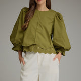 Entro | Kaleigh Balloon Sleeve Top - Martini Olive | Sweetest Stitch