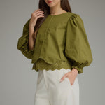 Entro | Kaleigh Balloon Sleeve Top - Martini Olive | Sweetest Stitch