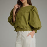 Entro | Kaleigh Balloon Sleeve Top - Martini Olive | Sweetest Stitch