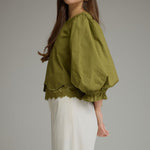 Entro | Kaleigh Balloon Sleeve Top - Martini Olive | Sweetest Stitch