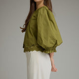 Entro | Kaleigh Balloon Sleeve Top - Martini Olive | Sweetest Stitch