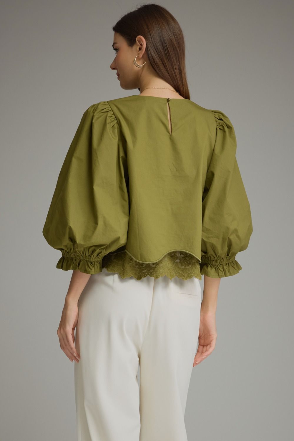 Entro | Kaleigh Balloon Sleeve Top - Martini Olive | Sweetest Stitch