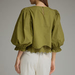 Entro | Kaleigh Balloon Sleeve Top - Martini Olive | Sweetest Stitch