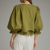 Entro | Kaleigh Balloon Sleeve Top - Martini Olive | Sweetest Stitch