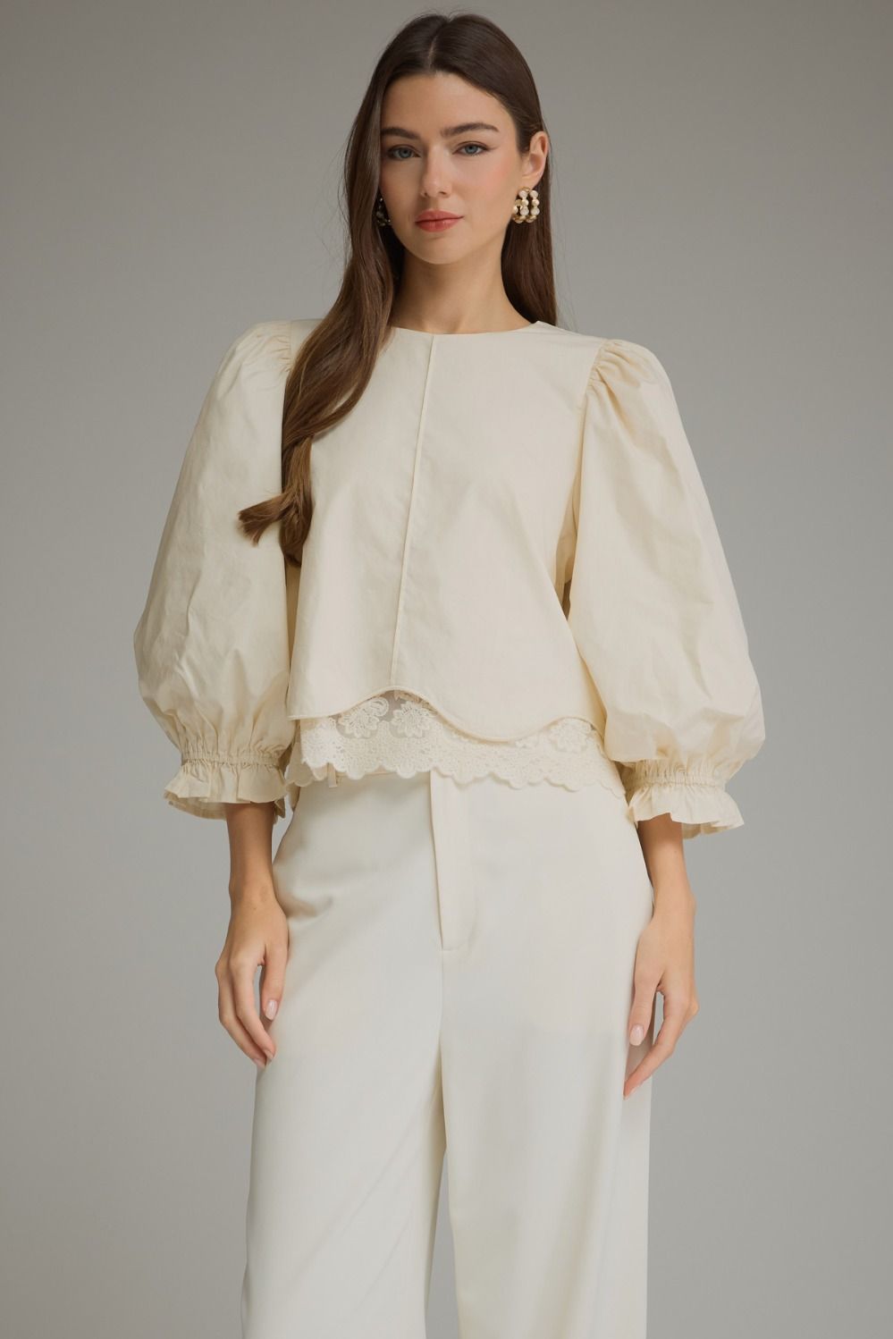 Entro | Kaleigh Balloon Sleeve Top - Ecru | Sweetest Stitch Boutique