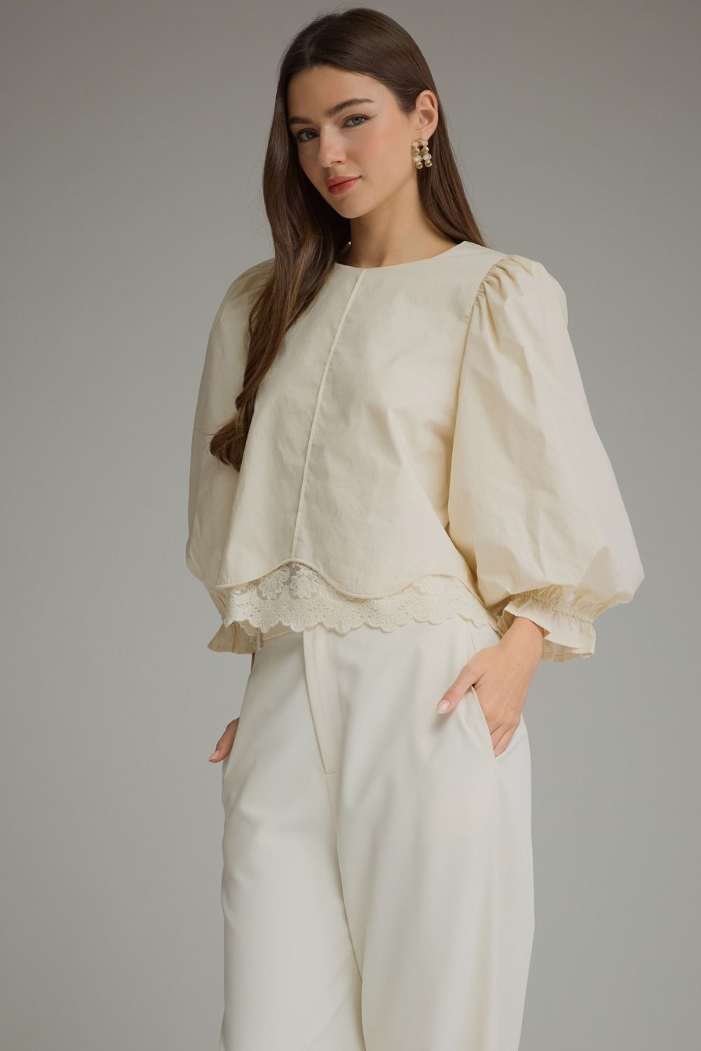 Entro | Kaleigh Balloon Sleeve Top - Ecru | Sweetest Stitch Boutique