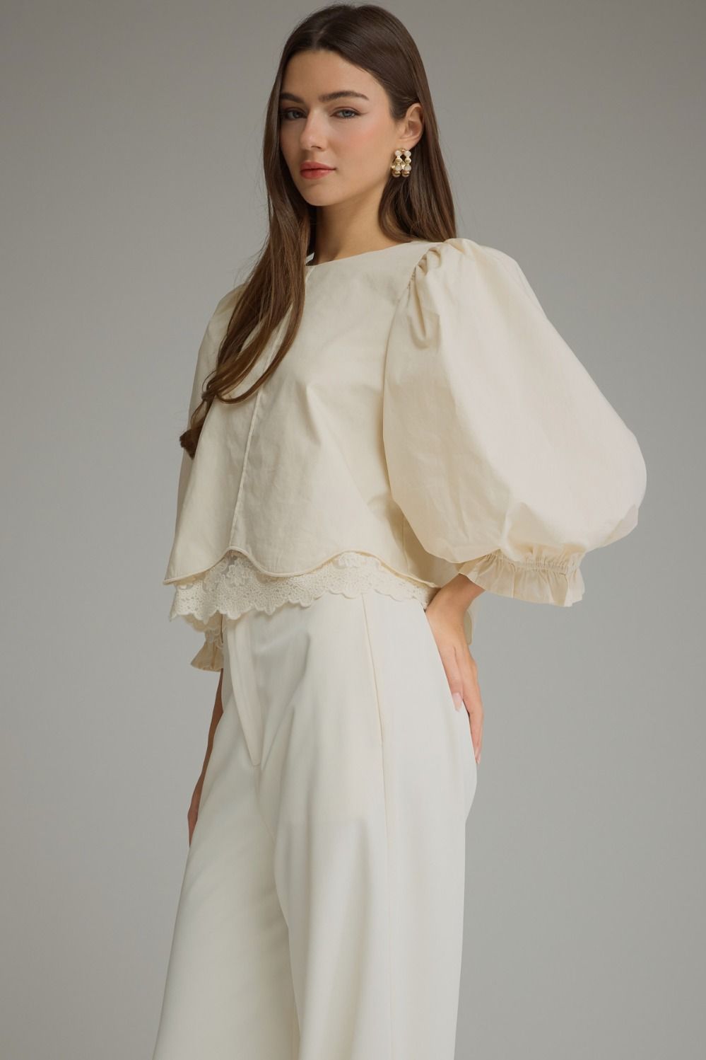 Entro | Kaleigh Balloon Sleeve Top - Ecru | Sweetest Stitch Boutique