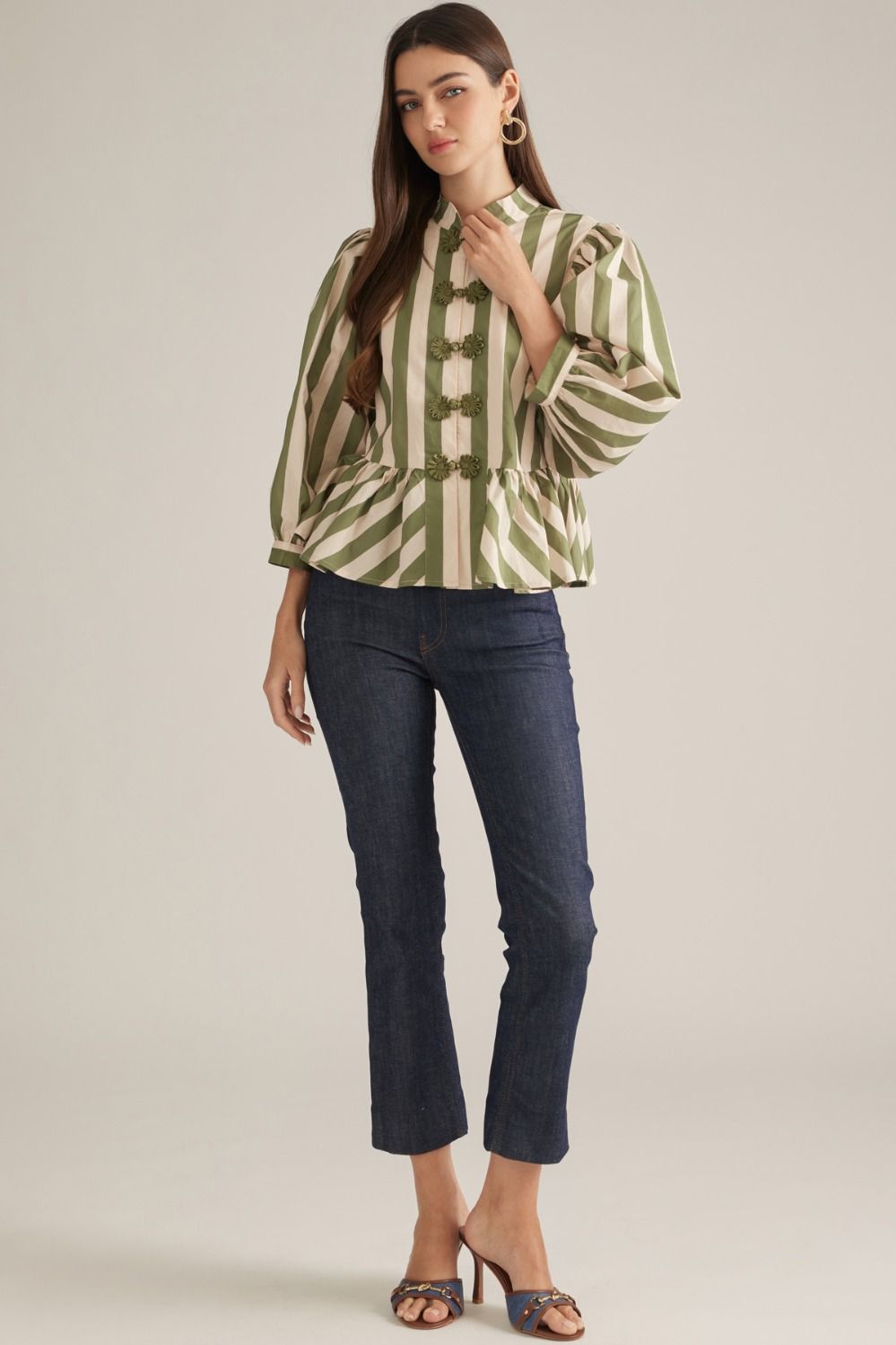 Entro | Trisha Striped Top - Olive/Ecru | Sweetest Stitch Boutique RVA
