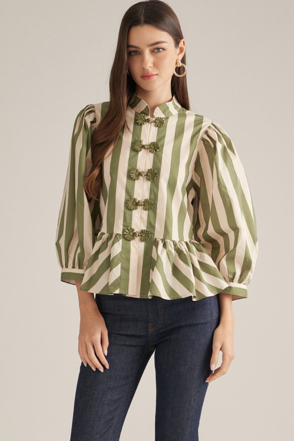 Entro | Trisha Striped Top - Olive/Ecru | Sweetest Stitch Boutique RVA