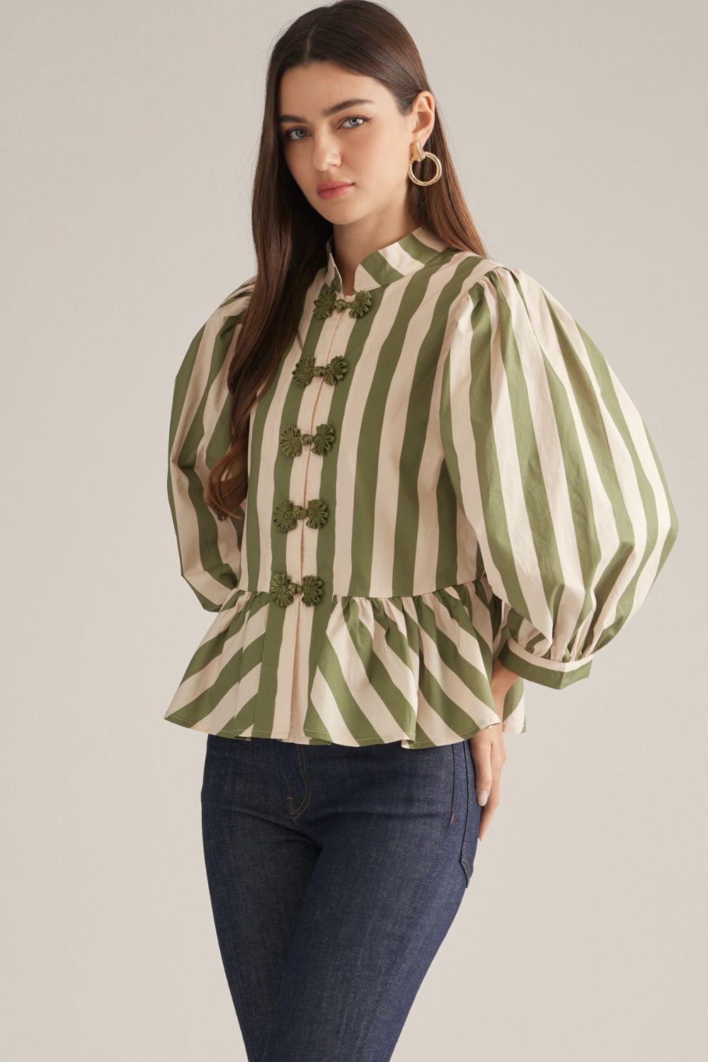 Entro | Trisha Striped Top - Olive/Ecru | Sweetest Stitch Boutique RVA