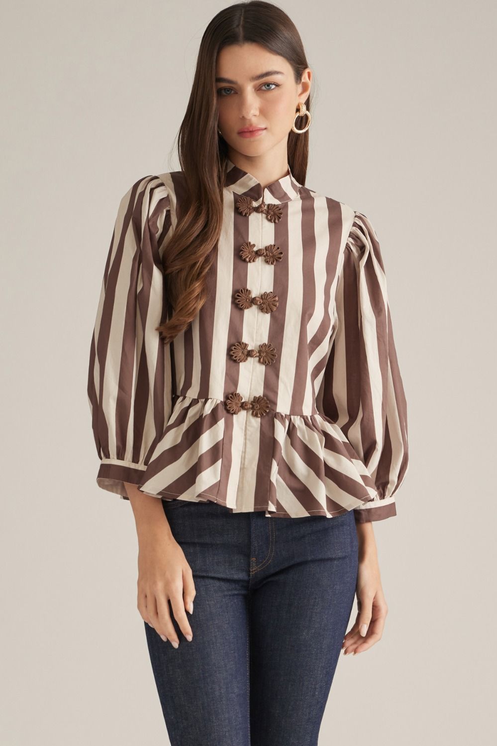 Entro | Trisha Striped Top - Brown/Ecru | Sweetest Stitch Boutique RVA