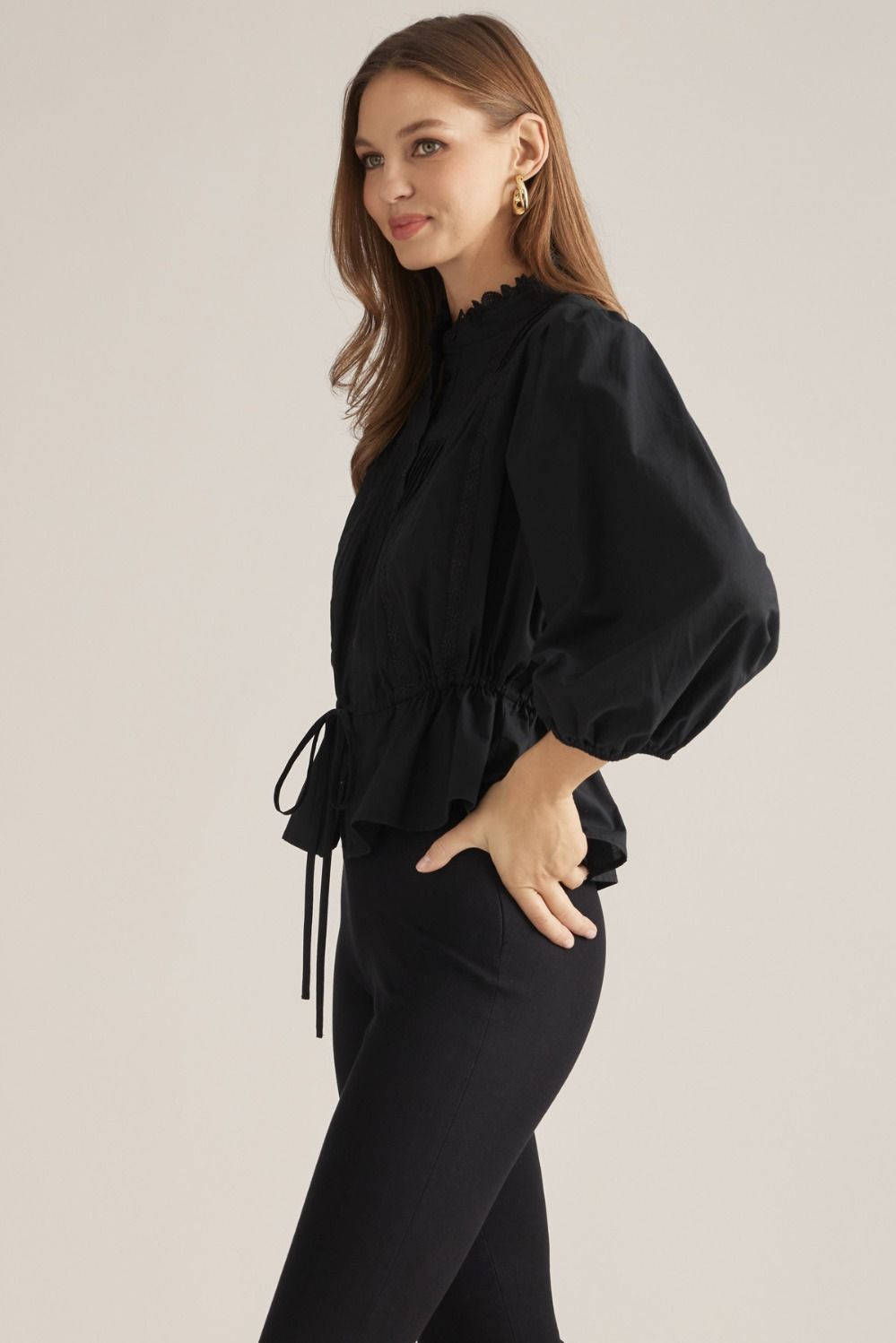 Entro | Pauline Pintuck Top - Black | Sweetest Stitch Boutique Richmond