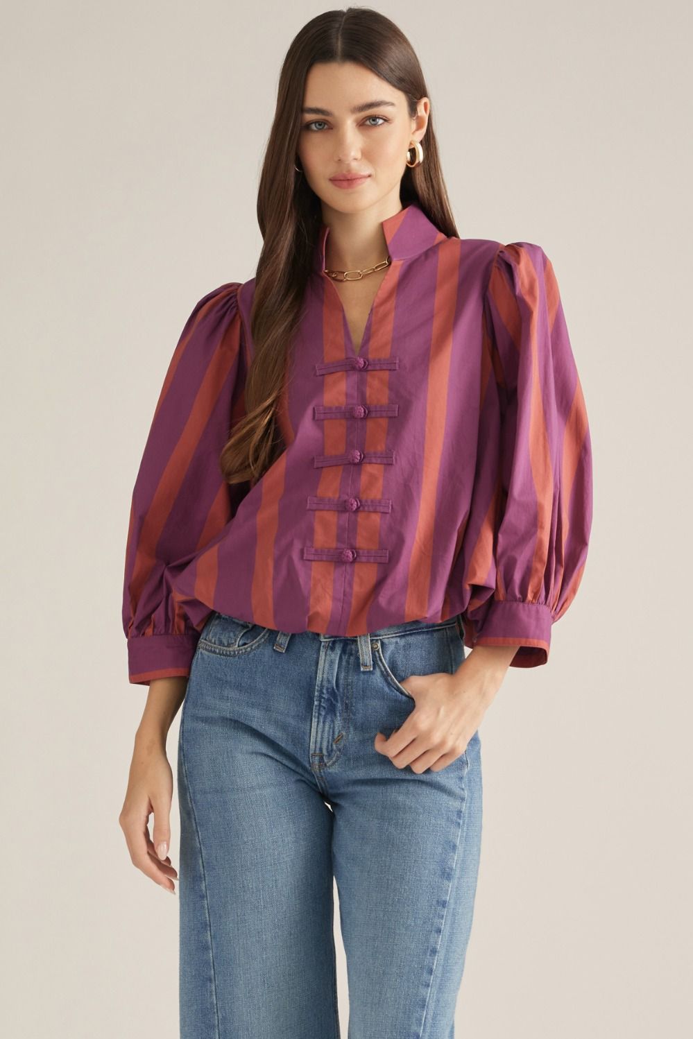 Entro | Carrie Striped Top Plum | Sweetest Stitch Boutique Richmond