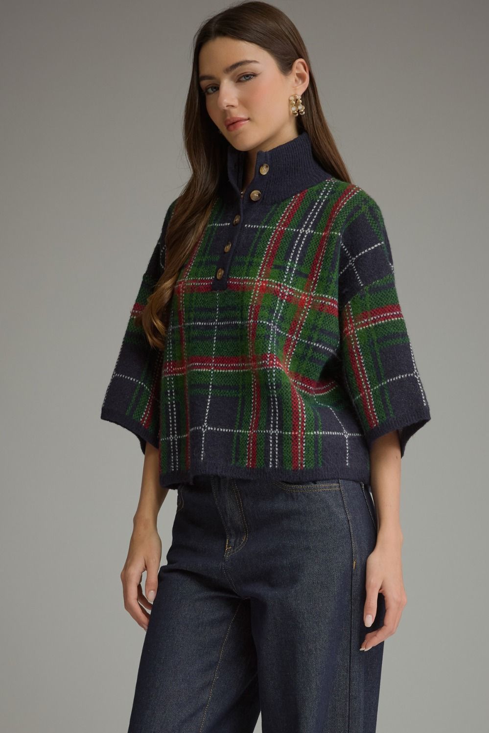 Entro | Blake Plaid Sweater Navy | Sweetest Stitch Boutique Richmond