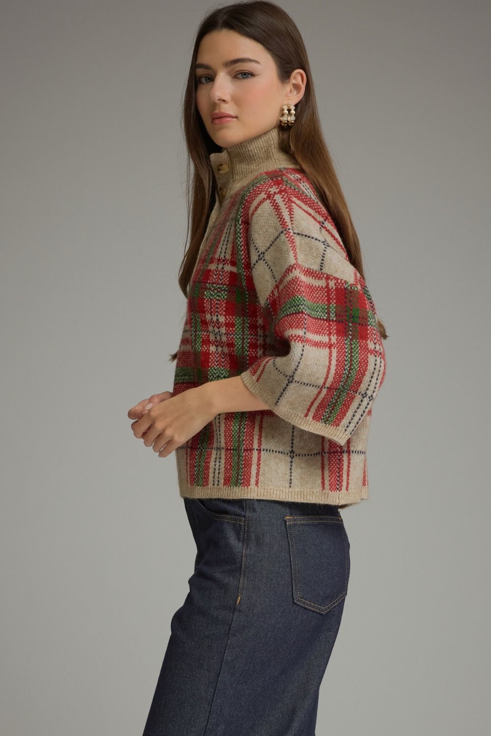 Entro | Blake Plaid Sweater Taupe | Sweetest Stitch Boutique Richmond