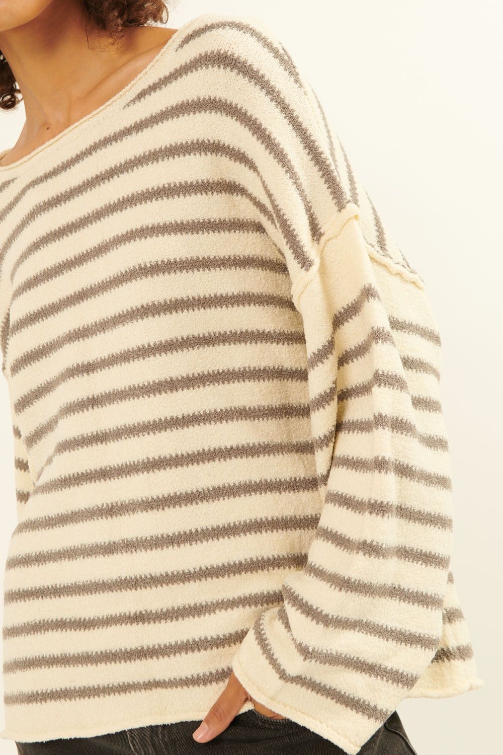 Promesa | Oversized Gray Striped Sweater | Sweetest Stitch Online