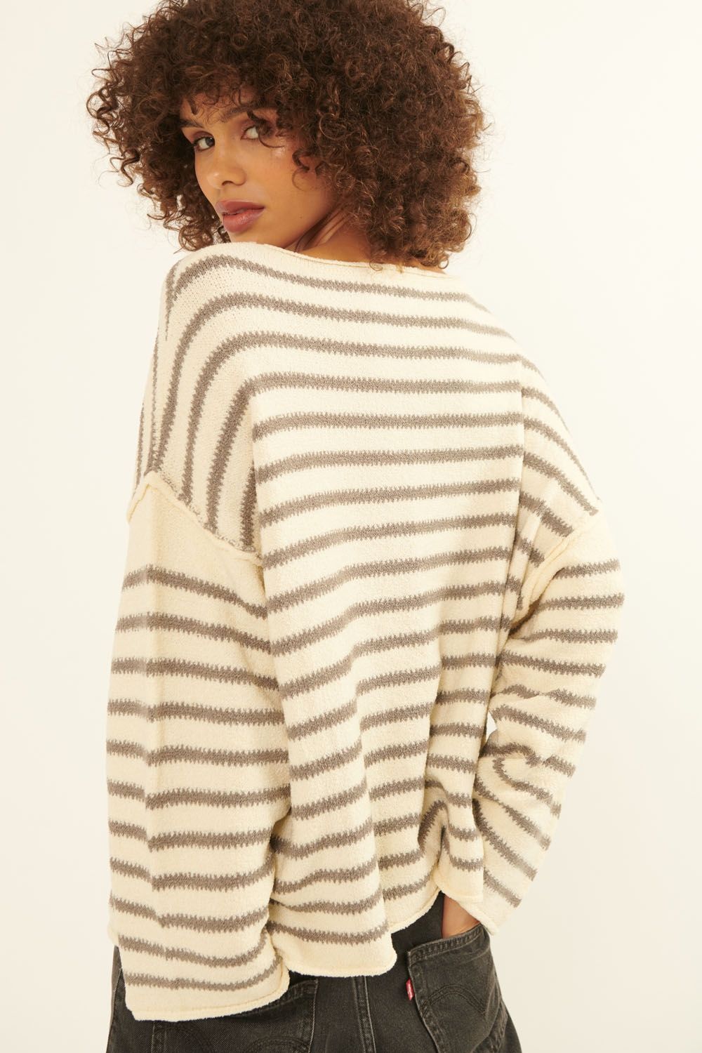 Promesa | Oversized Gray Striped Sweater | Sweetest Stitch Online