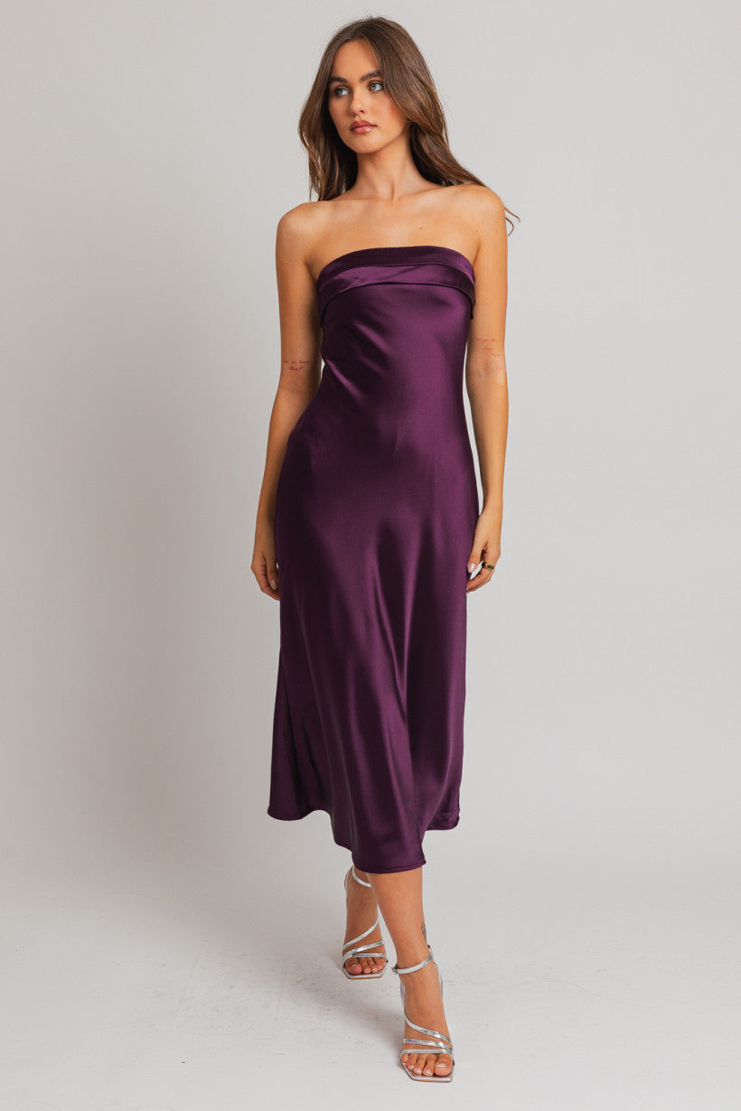Le Lis | Purple Satin Wedding Guest Dress | Sweetest Stitch Online