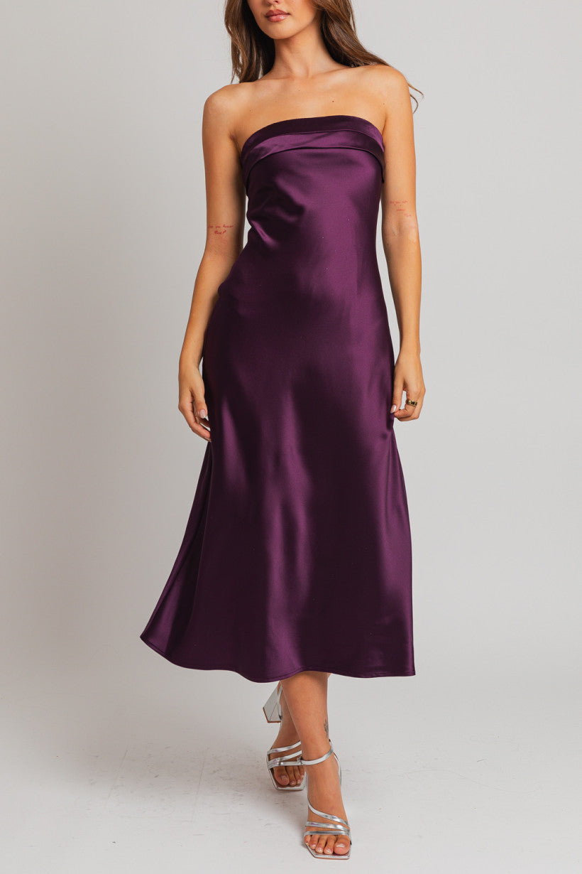 Le Lis | Purple Satin Wedding Guest Dress | Sweetest Stitch Online