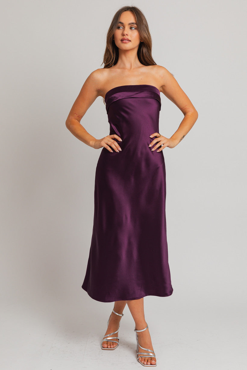 Le Lis | Purple Satin Wedding Guest Dress | Sweetest Stitch Online