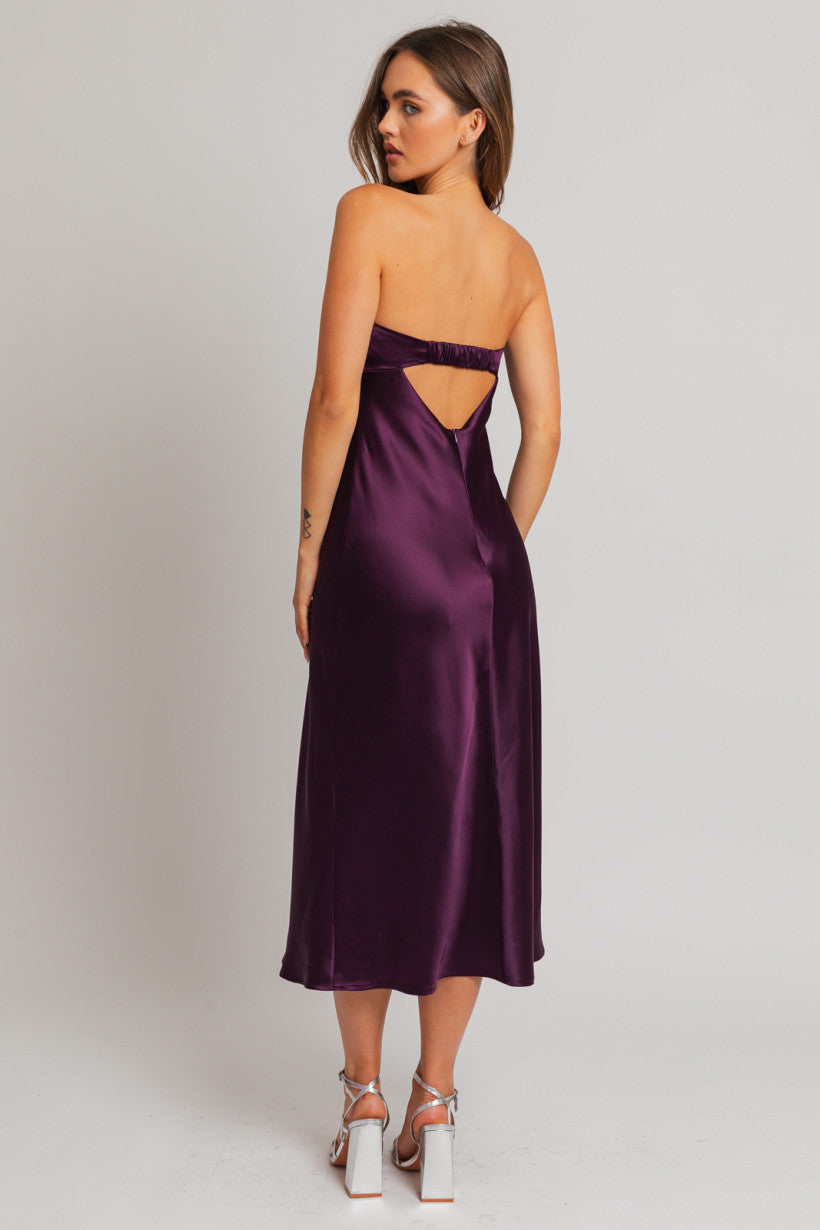 Le Lis | Purple Satin Wedding Guest Dress | Sweetest Stitch Online