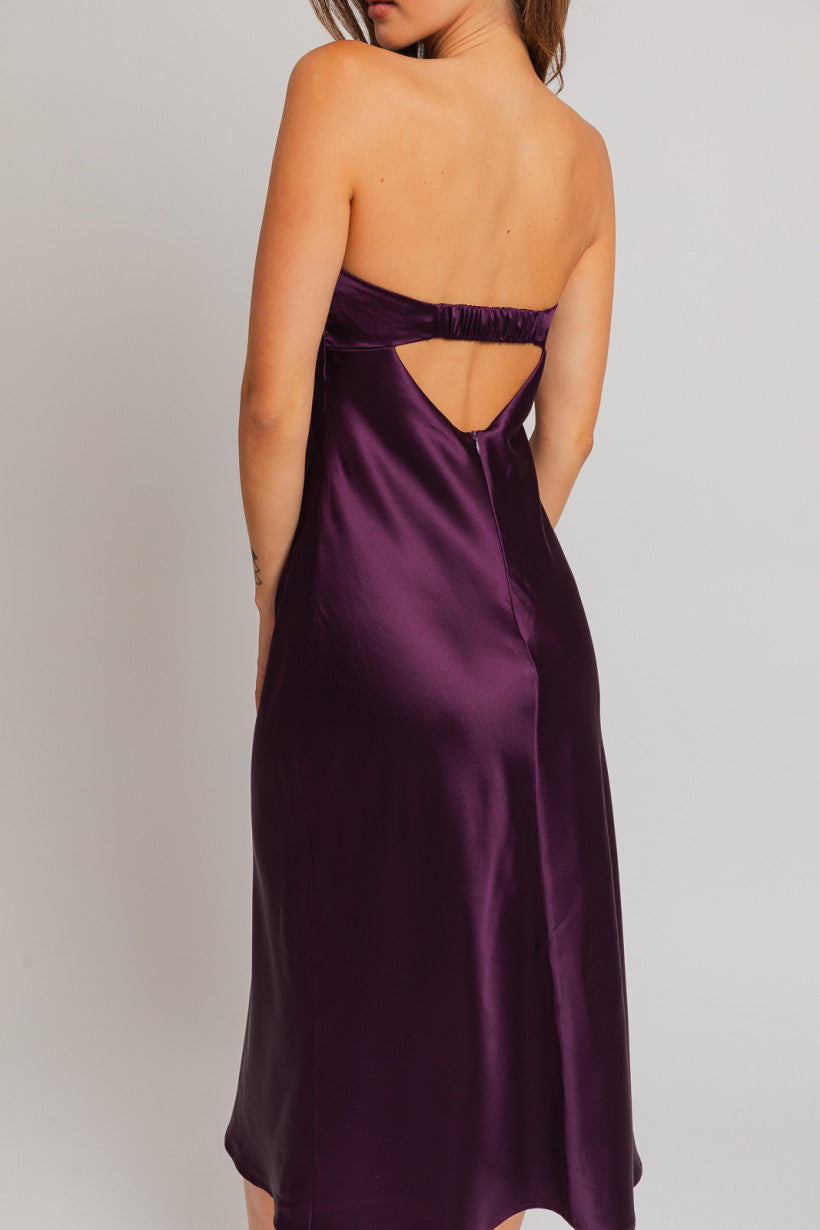 Le Lis | Purple Satin Wedding Guest Dress | Sweetest Stitch Online