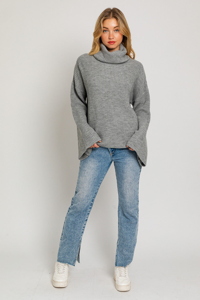 Le Lis | Gray Bell Sleeve Turtleneck Sweater | Sweetest Stitch Online