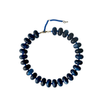 Remi marbled navy and royal blue disc bead choker necklace with beaded tail detail