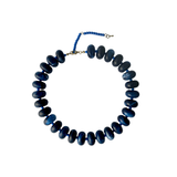 Remi marbled navy and royal blue disc bead choker necklace with beaded tail detail