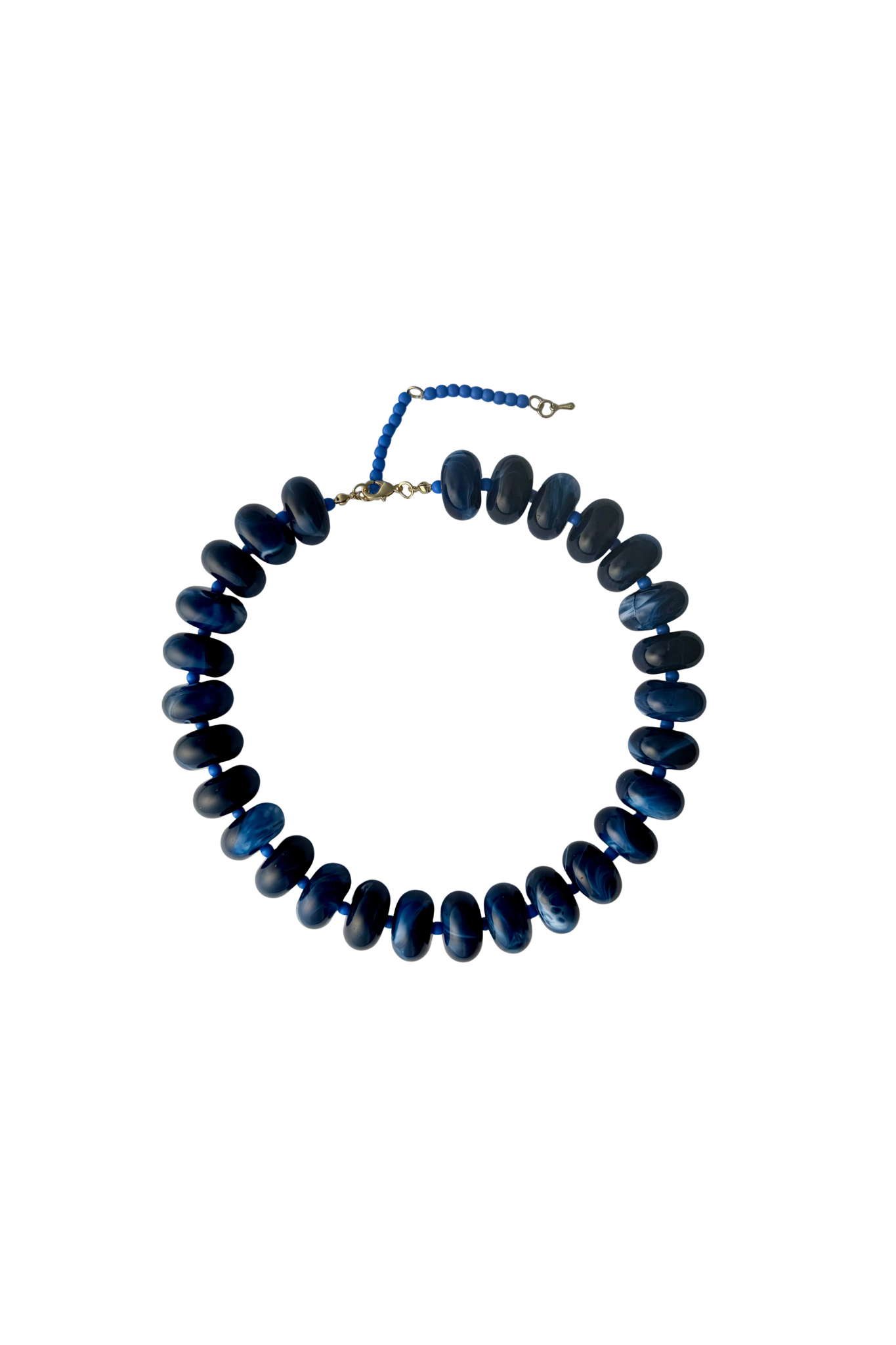 Remi marbled navy and royal blue disc bead choker necklace with beaded tail detail