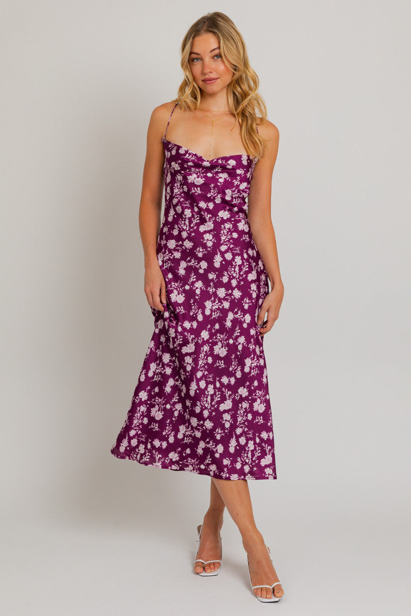 Le Lis | Purple Floral Midi Dress | Sweetest Stitch Online Boutique