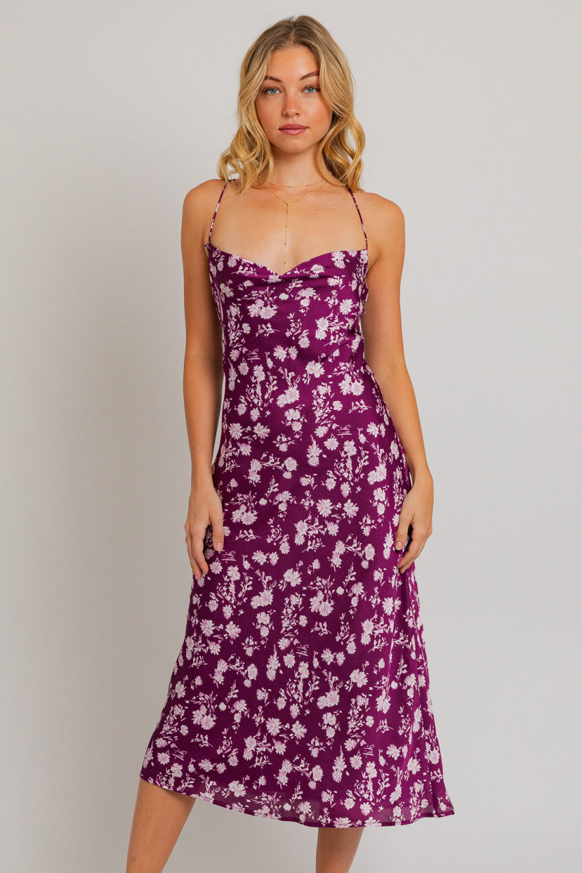 Le Lis | Purple Floral Midi Dress | Sweetest Stitch Online Boutique