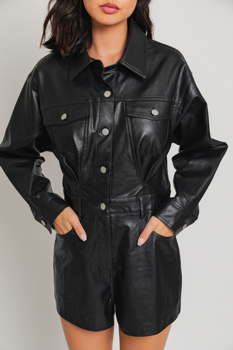 Le Lis | Black Faux Leather Romper | Sweetest Stitch Online Boutique