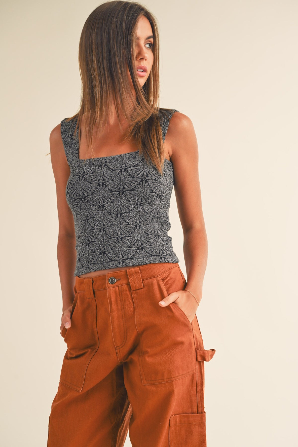 Miou Muse | Textured Knit Tank Top Black | Sweetest Stitch Women