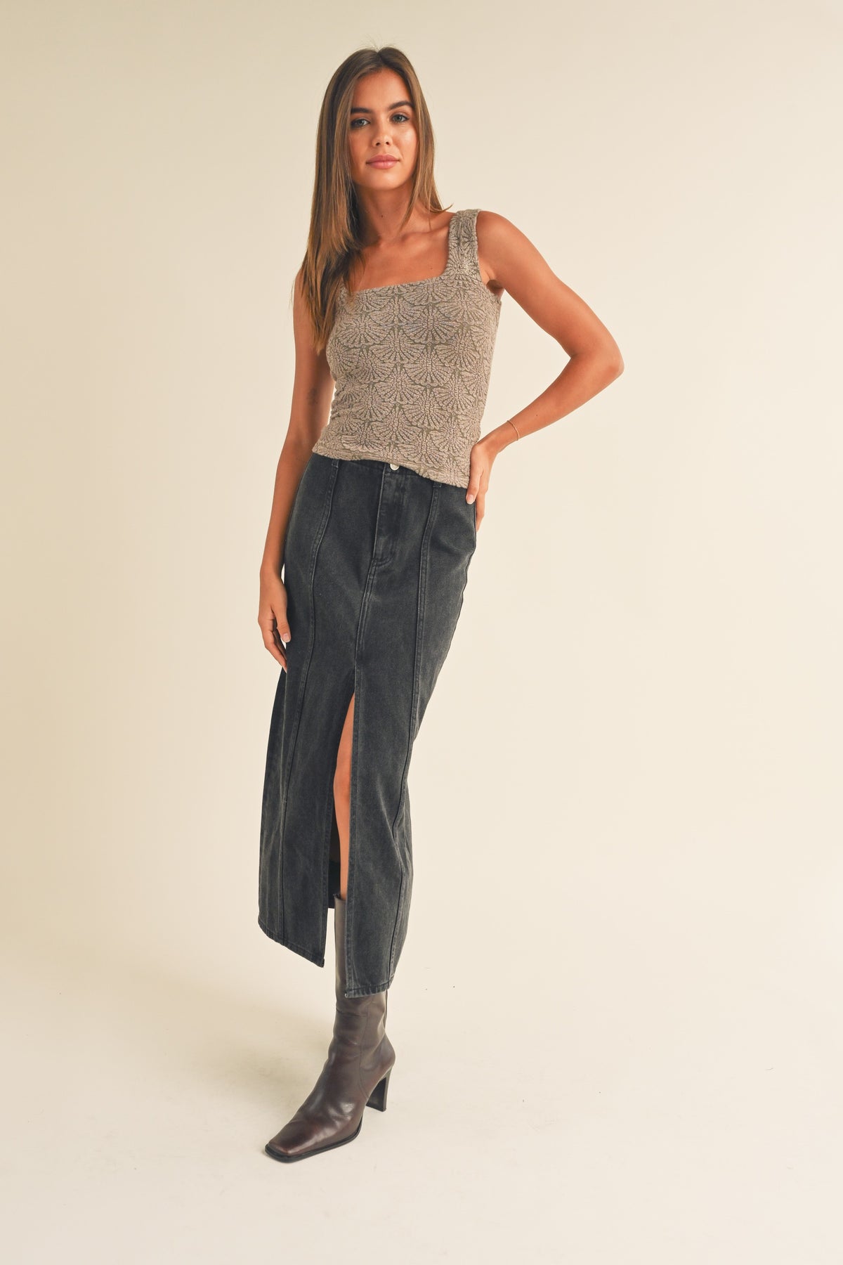 Miou Muse | Textured Knit Tank Top Mocha | Sweetest Stitch Women